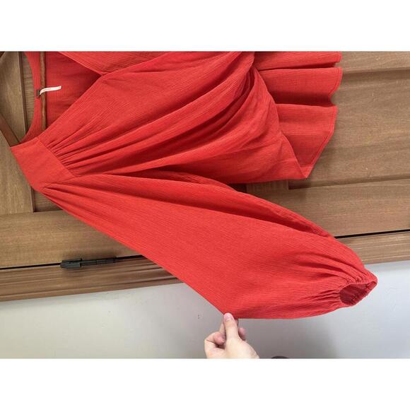 Free People Check On It Faux-Wrap Gauzy Blouse Red/Orange Women’s size XS - Picture 3 of 15